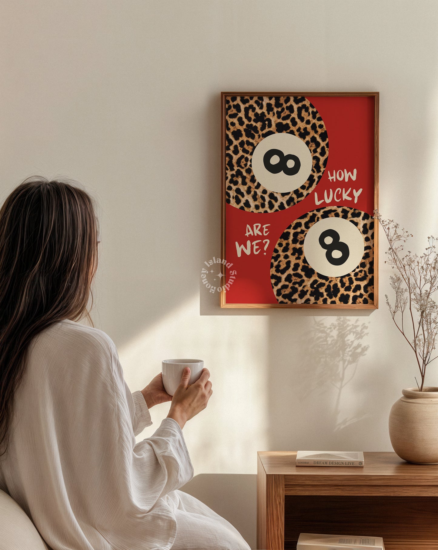 How Lucky are we Print, 8 Ball Leopard Red Aesthetic Poster