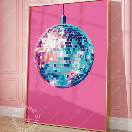 Disco Ball Poster - Pink/Blue