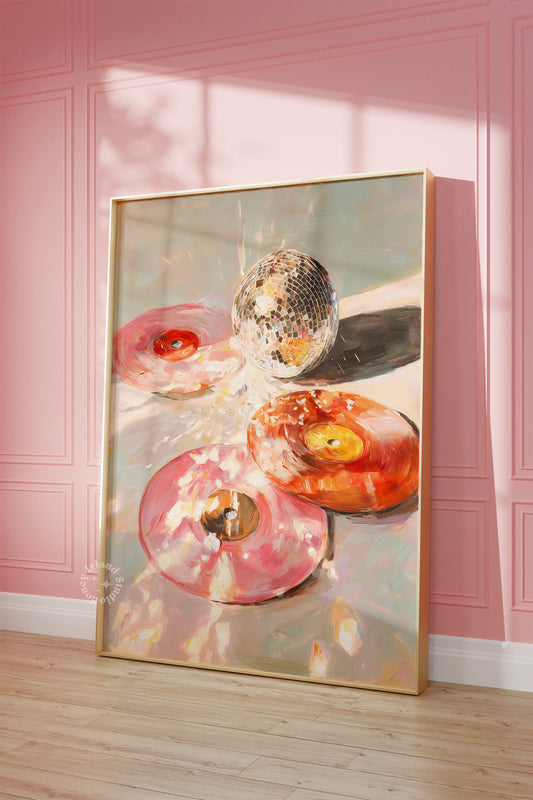 Pink Disco Vinyl Record Wall Art, Record Disco Poster, Oil Painting art Poster, UNFRAMED