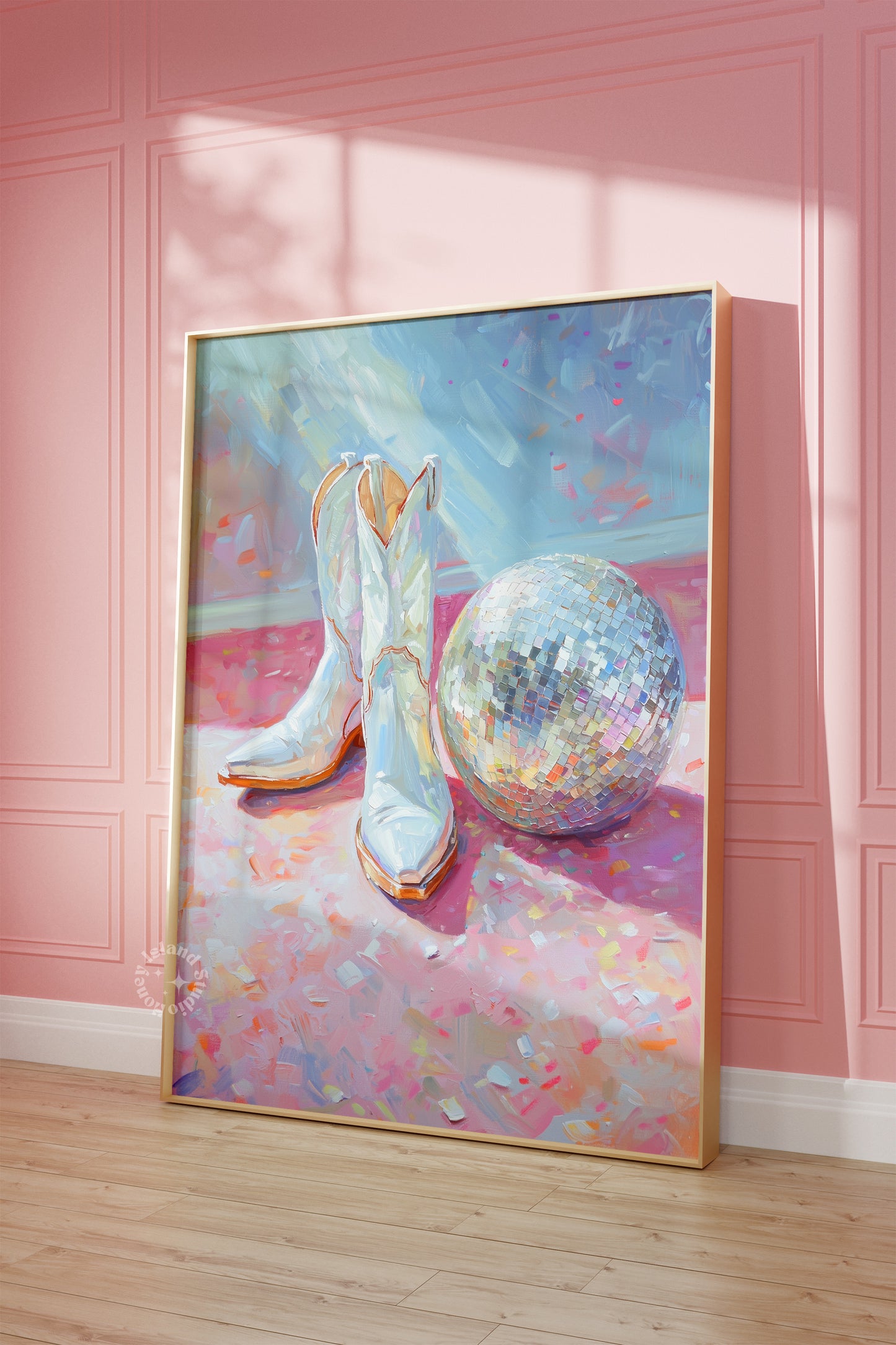 Disco Cowgirl Wall Art, Cowgirl Boot Painting Poster, Western print, Trendy Pastels