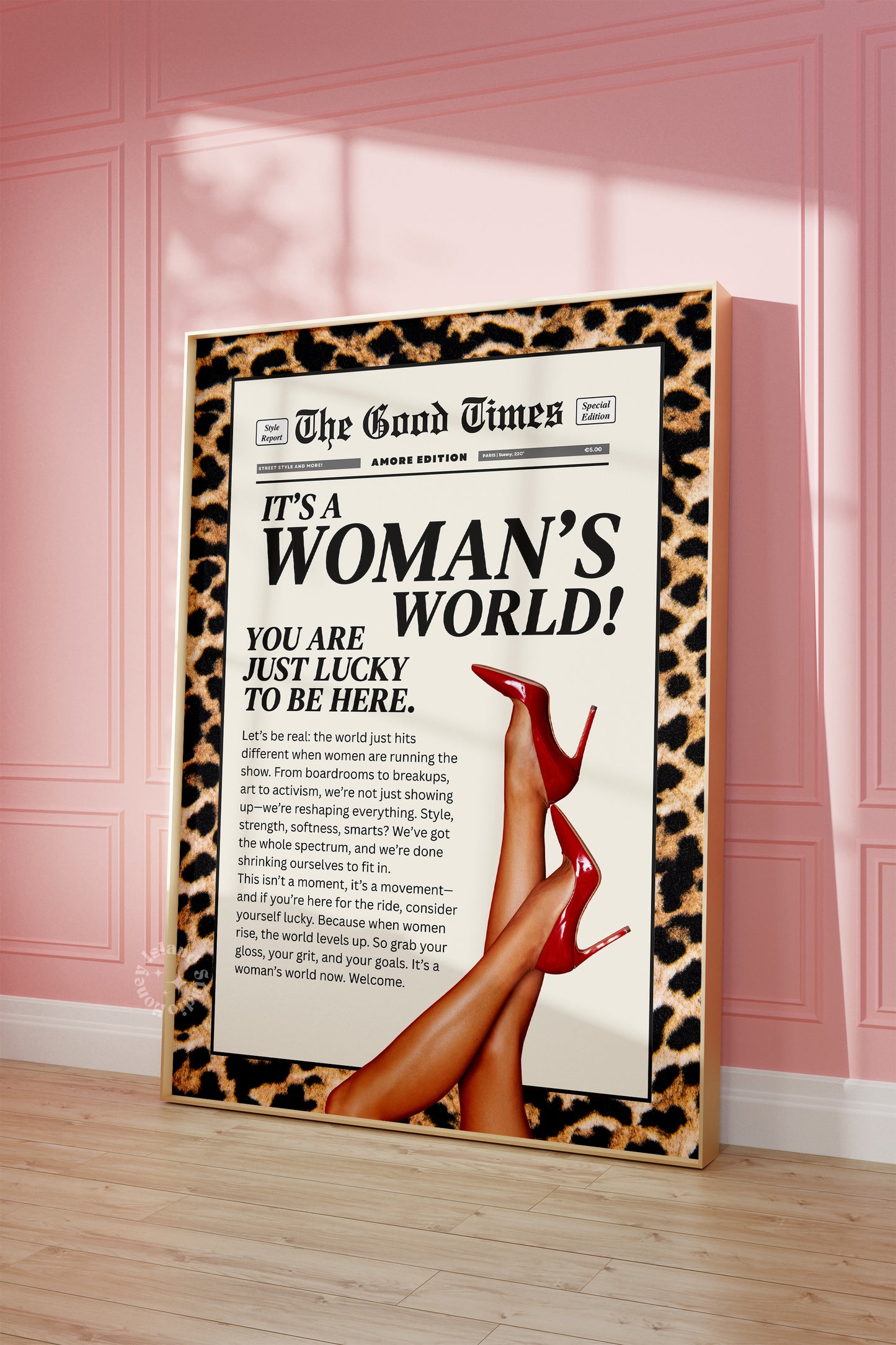 Trendy Leopard Wall Art Woman's World Feminist Print Leopard Red Aesthetic Poster