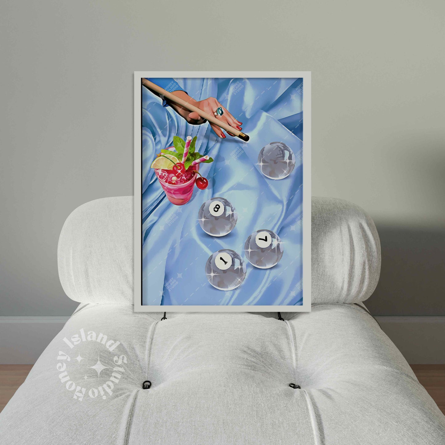Retro Billiards Print – Blue Pool Playing Ball 8 Wall Art