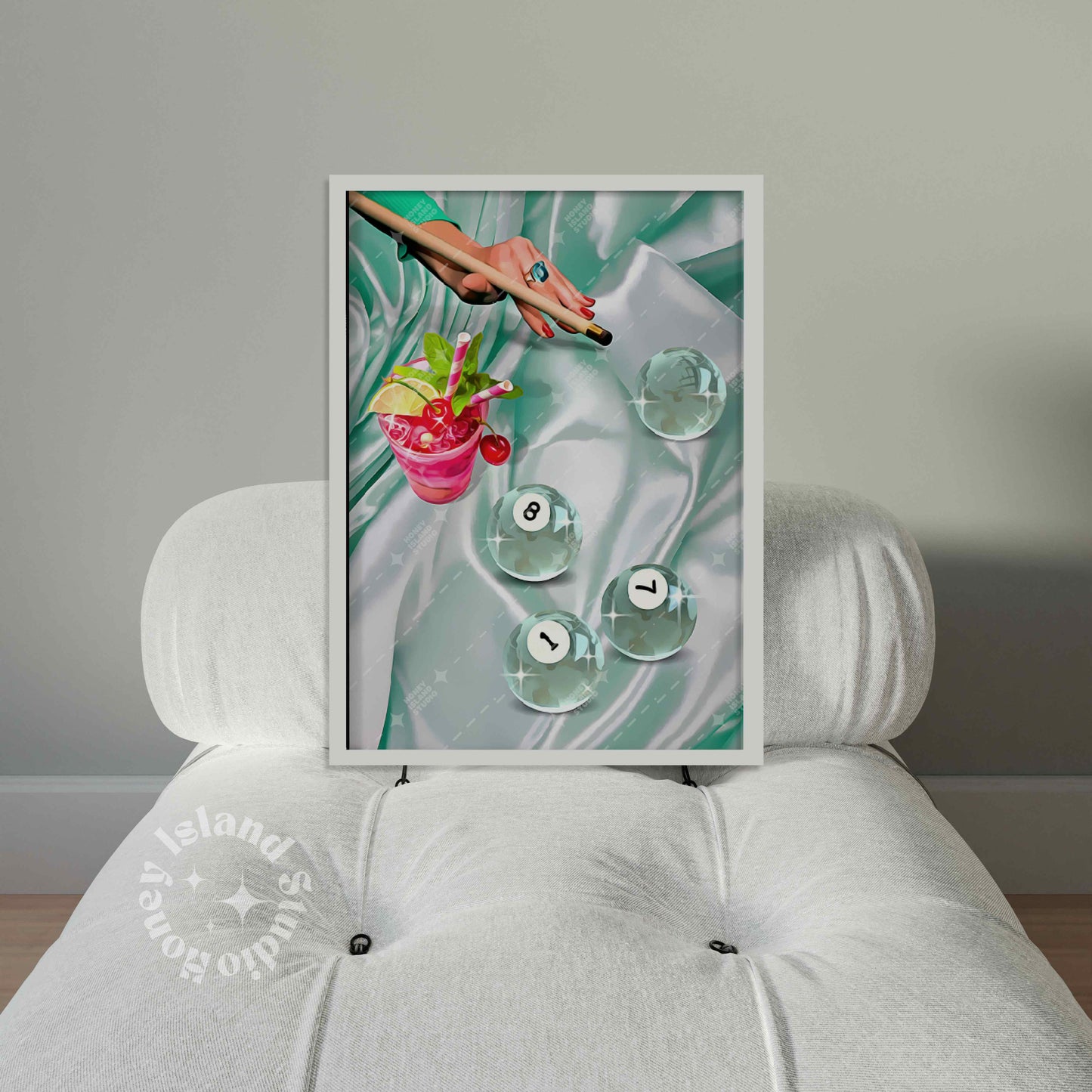 Retro Billiards Print – Green Pool Playing Ball 8 Wall Art