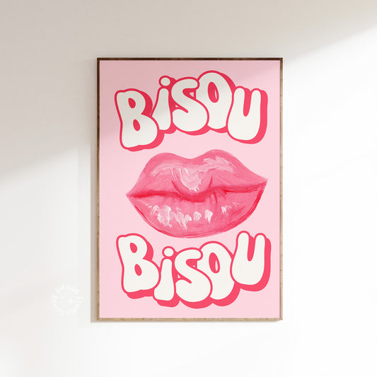 Bisou Bisou Pink Kiss Preppy Poster