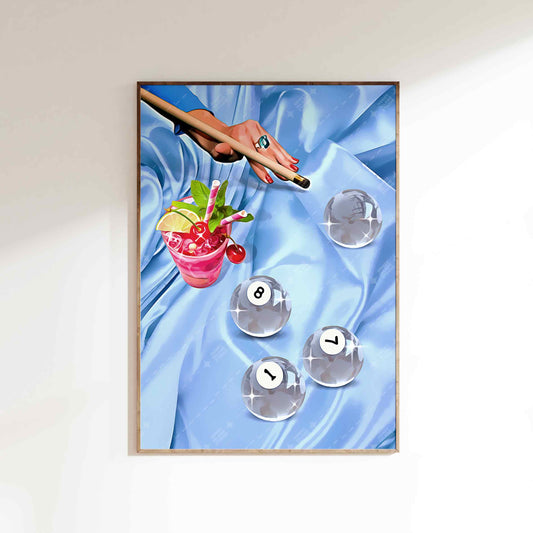 Retro Billiards Print – Blue Pool Playing Ball 8 Wall Art