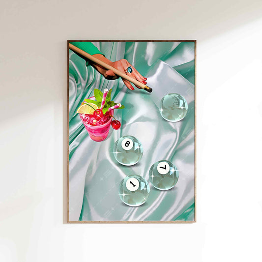 Retro Billiards Print – Green Pool Playing Ball 8 Wall Art