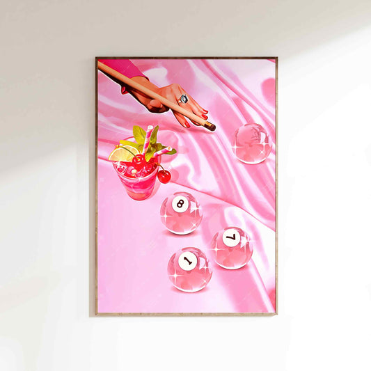 Retro Billiards Print – Pink Pool Playing Ball 8 Wall Art
