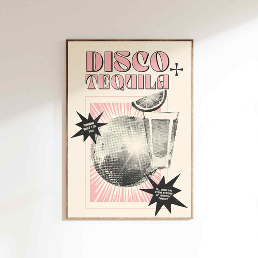 Retro Disco + Tequila Poster Pink/Cream
