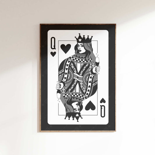 Queen of Hearts Champagne Poster - Black