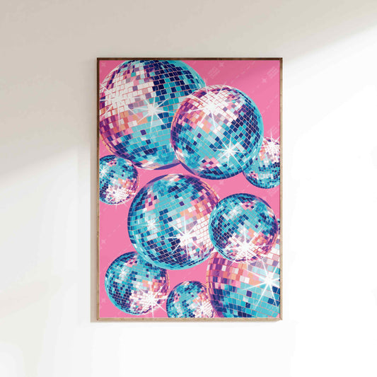 Shining Disco Ball Poster - Pink/Blue