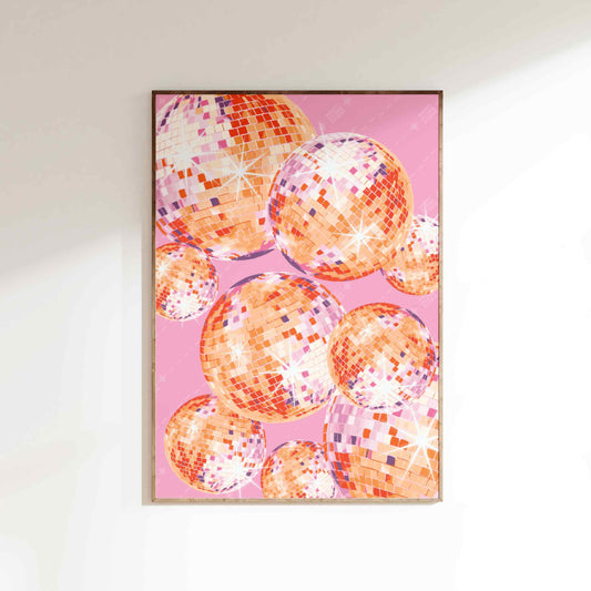 Shining Disco Ball Poster - Pink/Orange