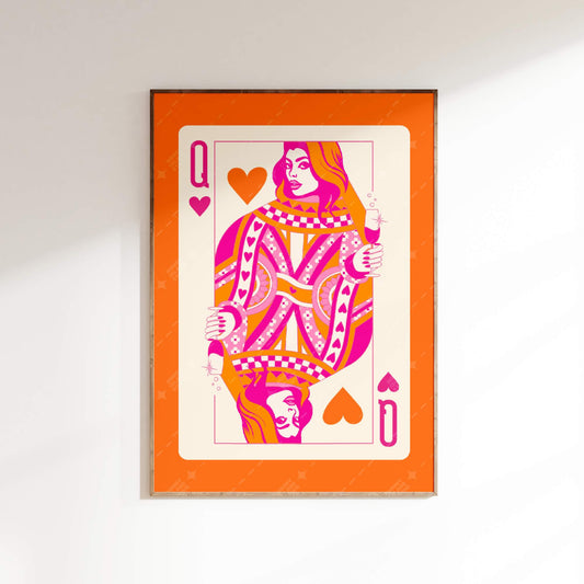 Queen Of hearts Champagne Poster Orange Pink