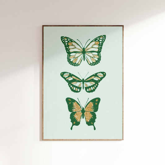 Butterflies Green Preppy Wall Art Poster