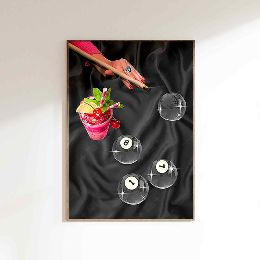 Retro Billiards Print – Black Pool Playing Ball 8 Wall Art