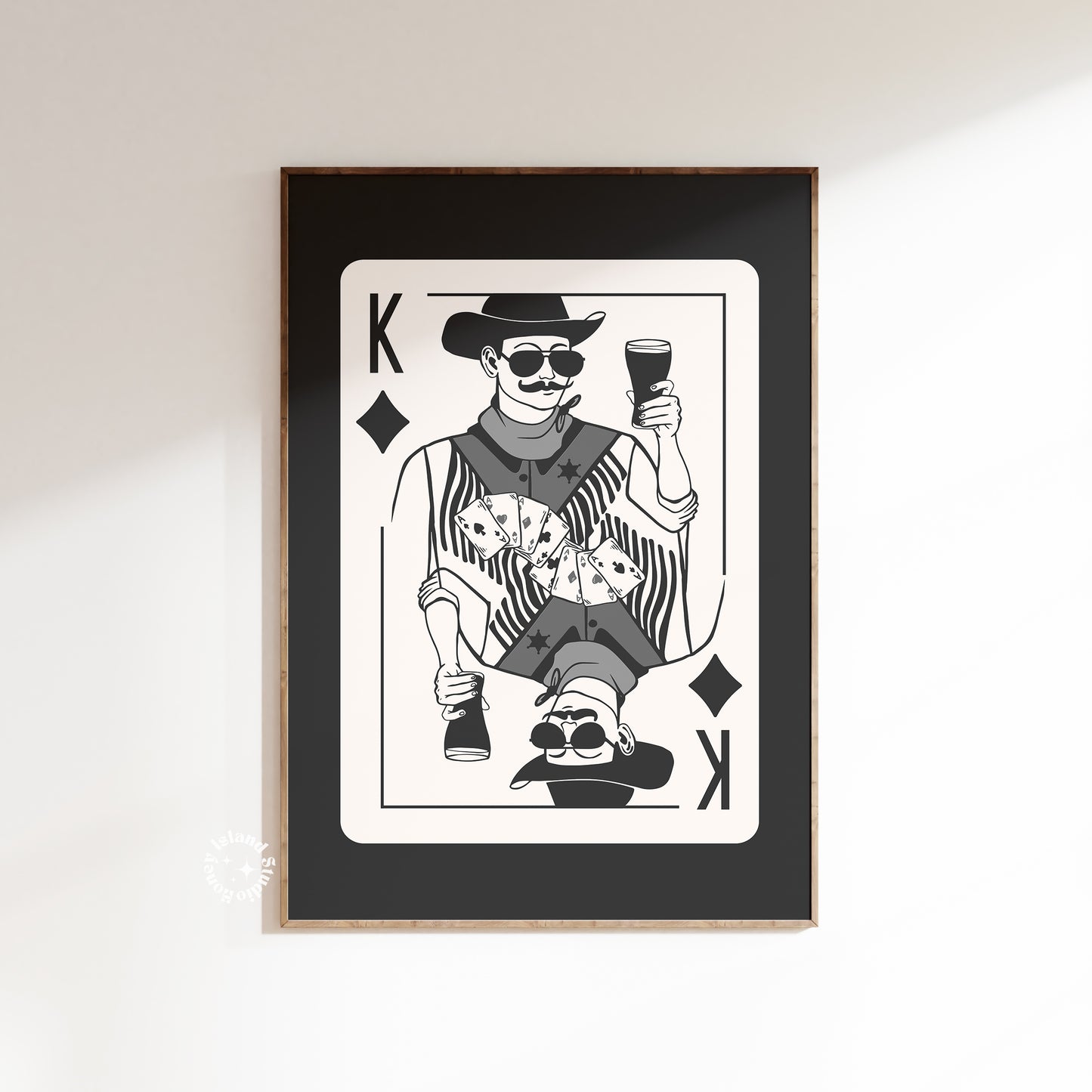 Cowboy King of Diamonds Matte Paper Poster - Black