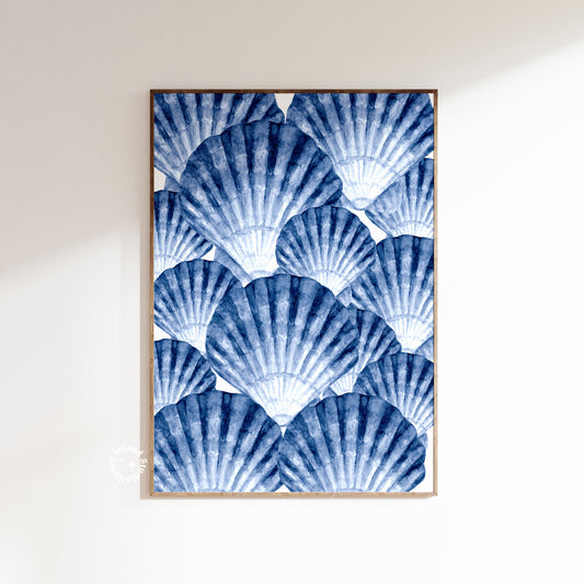coastal wall art, beach home decor, seashell art print, ocean wall decor, blue beach print, nautical shell art, beach bathroom art, seaside decor, ocean themed art, coastal shell art, beach house print, blue coastal print, sea life wall art