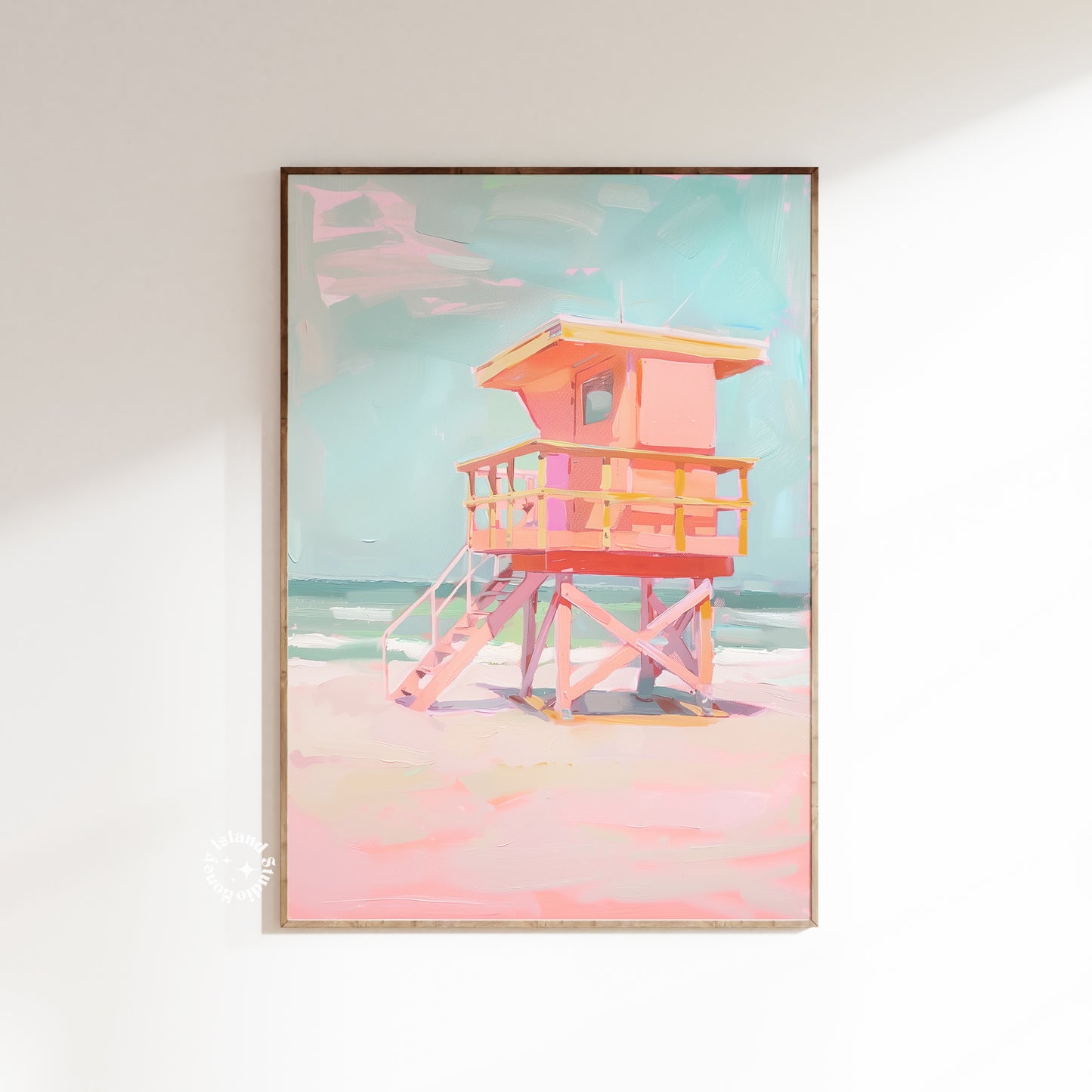 Coastal Lifeguard Tower Painting, Beach Wall Art, Coastal Decor, Pastels Artwork, Pink Coastal Decor, beach wall decor,pink beach decor,coastal wall art,lifeguard tower art,beach house painting,pastel coastal decor,coastal home art,nautical artwork,pink coastal art,beach scene painting,pastel wall art,coastal lifeguard, pastel coastal art