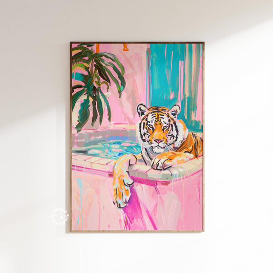 Tiger in Bathtub Bathroom Print