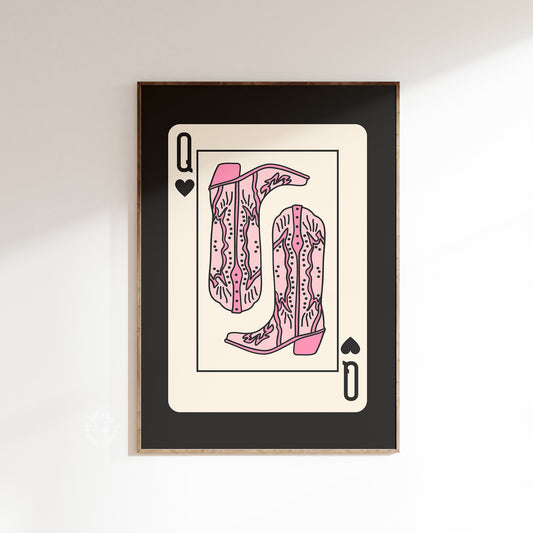 Queen of Hearts Print, Cowgirl Wall Art, Poker Card Trendy retro wall prints, Dorm Decor