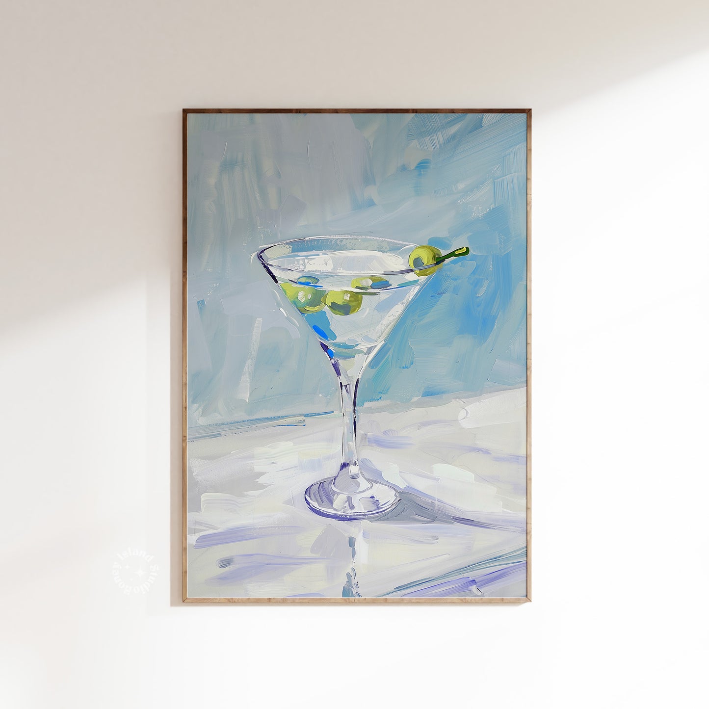 Martini Painting Bar Cart Print Blue