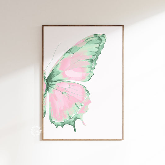 Split Butterfly RIGHT Wing Wall Print - Pink/Green