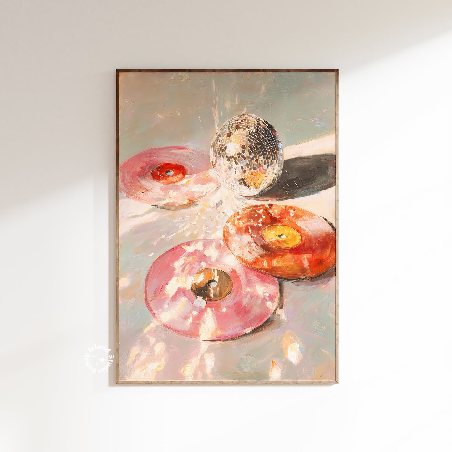 Pink Disco Vinyl Record Wall Art, Record Disco Poster, Oil Painting art Poster, UNFRAMED