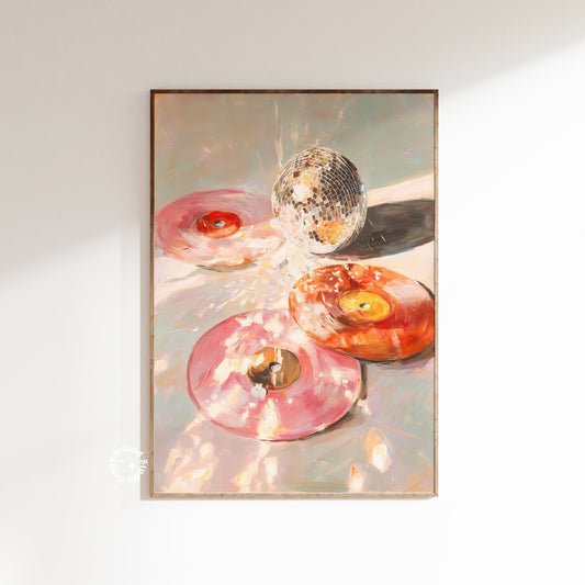 Pink Disco Vinyl Record Wall Art, Record Disco Poster, Oil Painting art Poster, UNFRAMED