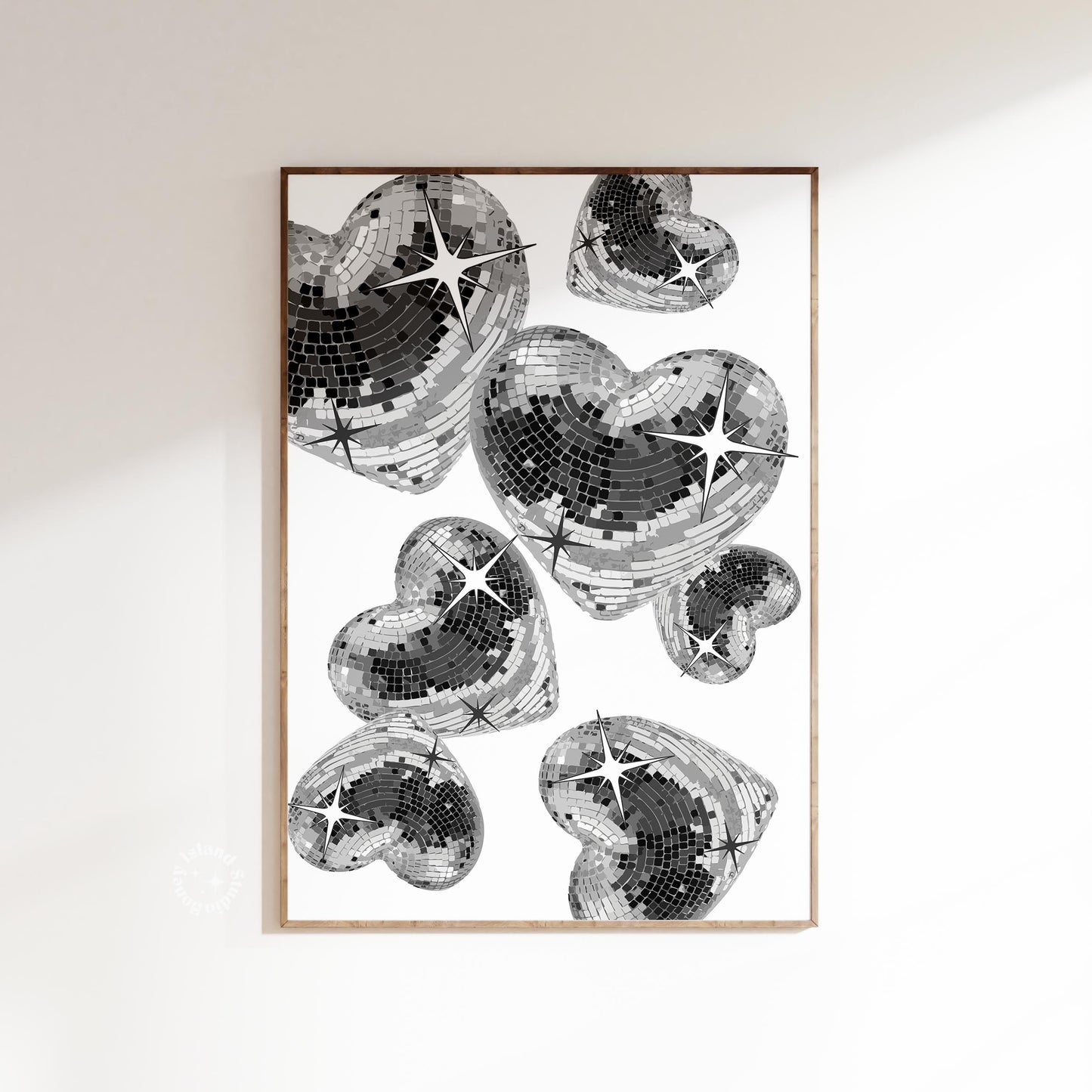 Trendy Disco Hearts Poster Black White