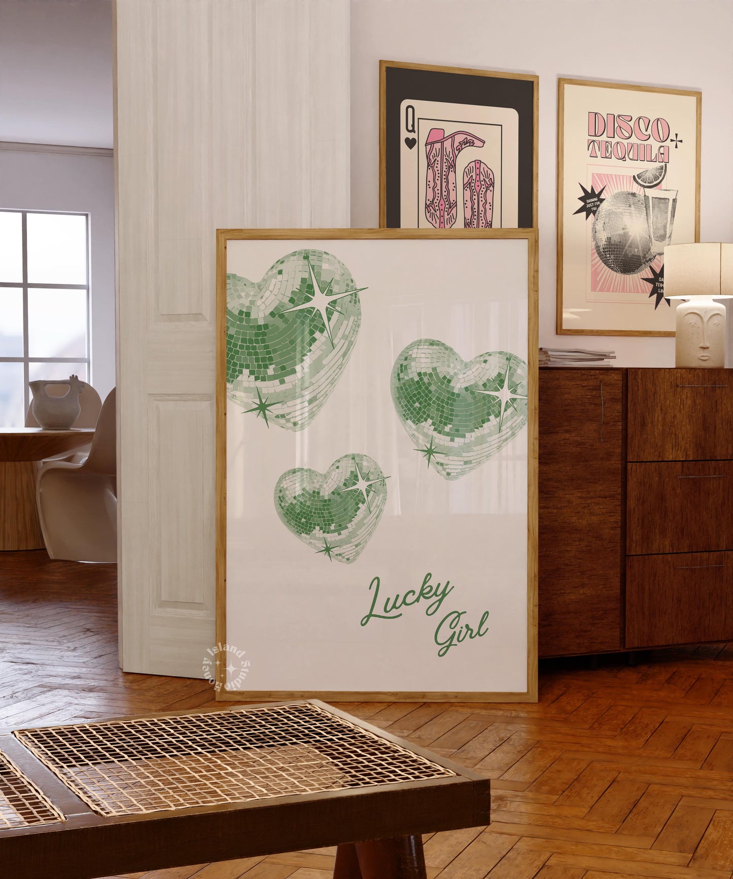 Trendy Disco Hearts Y2K Green Poster