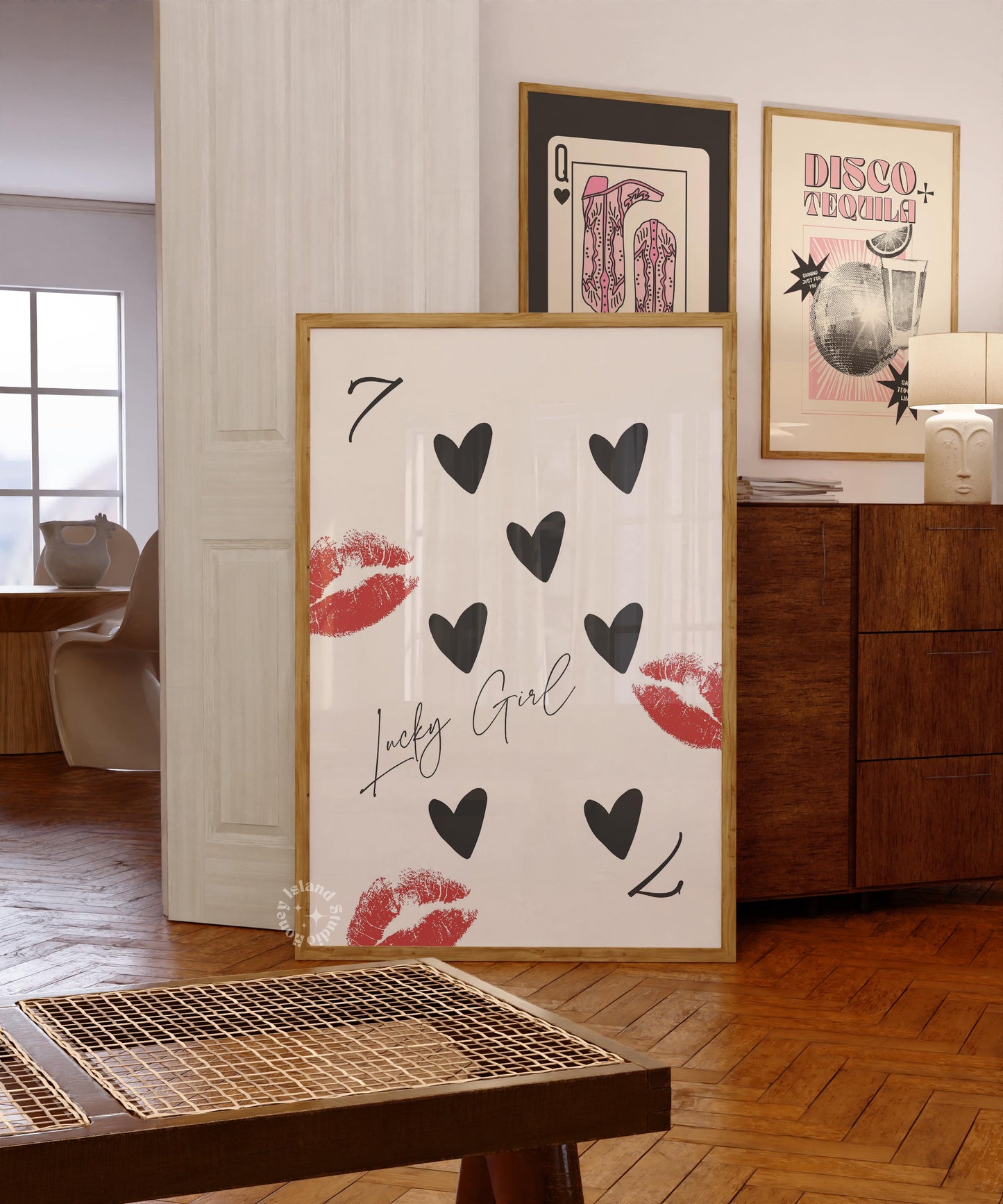 Lucky girl 7 print, Queen of hearts poster