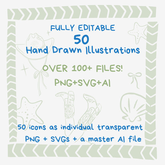 Coastal Cowgirl Collection - Hand drawn Illustrations