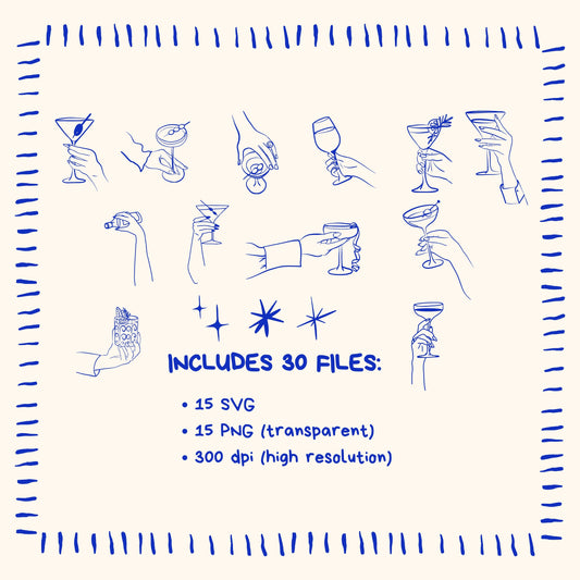 Cocktail Party - Hand drawn Illustrations of Hands Holding Chic Cockatil Drinks