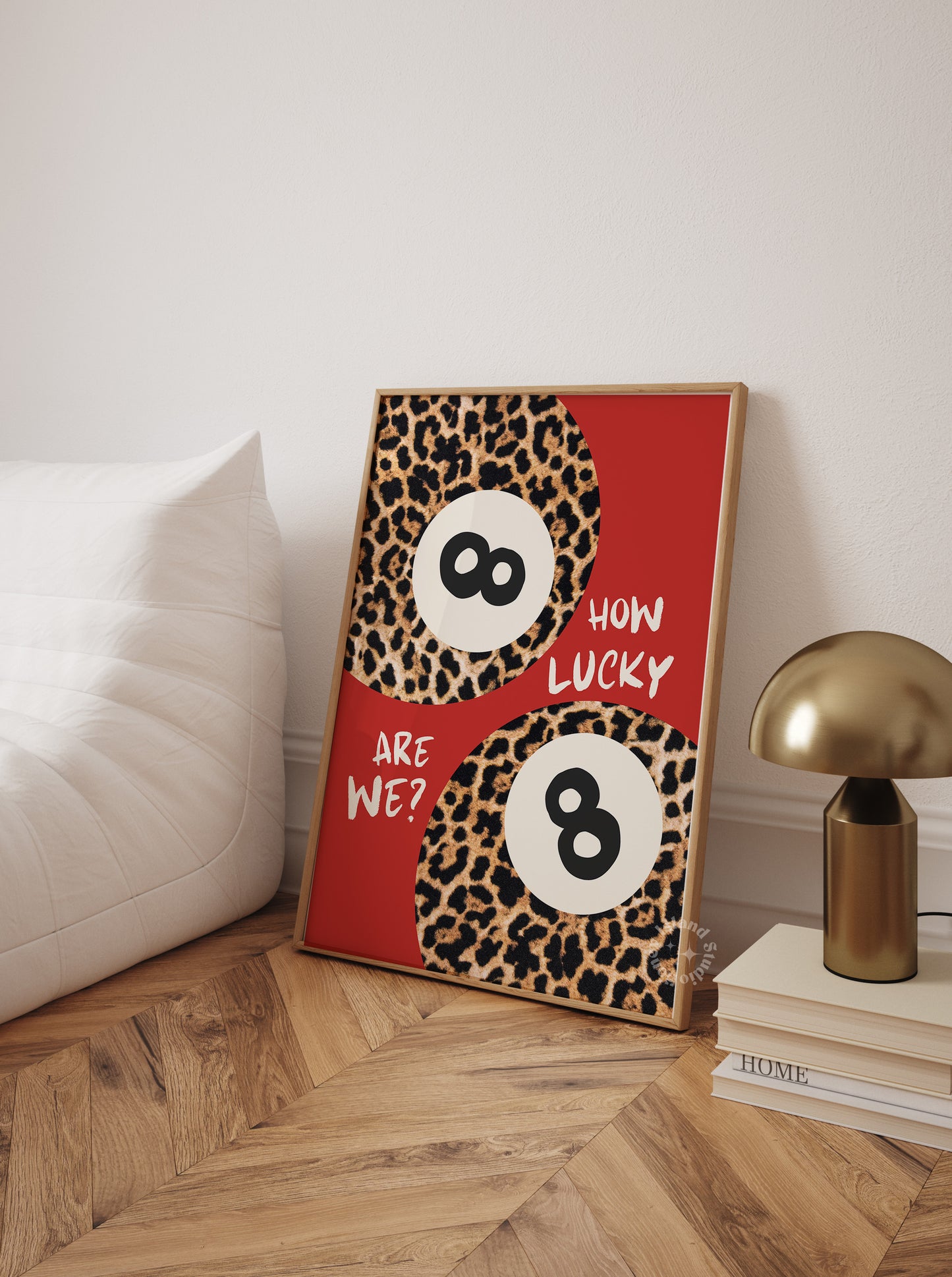 How Lucky are we Print, 8 Ball Leopard Red Aesthetic Poster