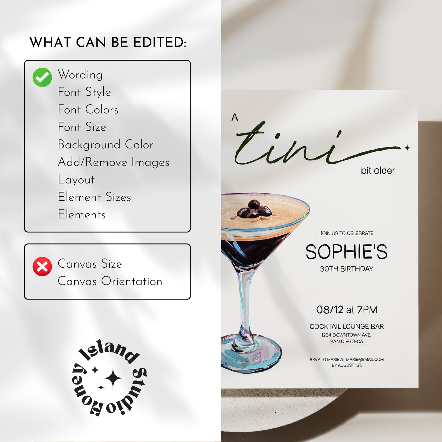 A Tini Bit Older Espresso Martini Birthday Invite (Canva Template)
