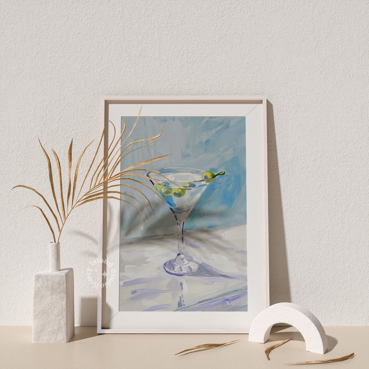 Martini Painting Bar Cart Print Blue