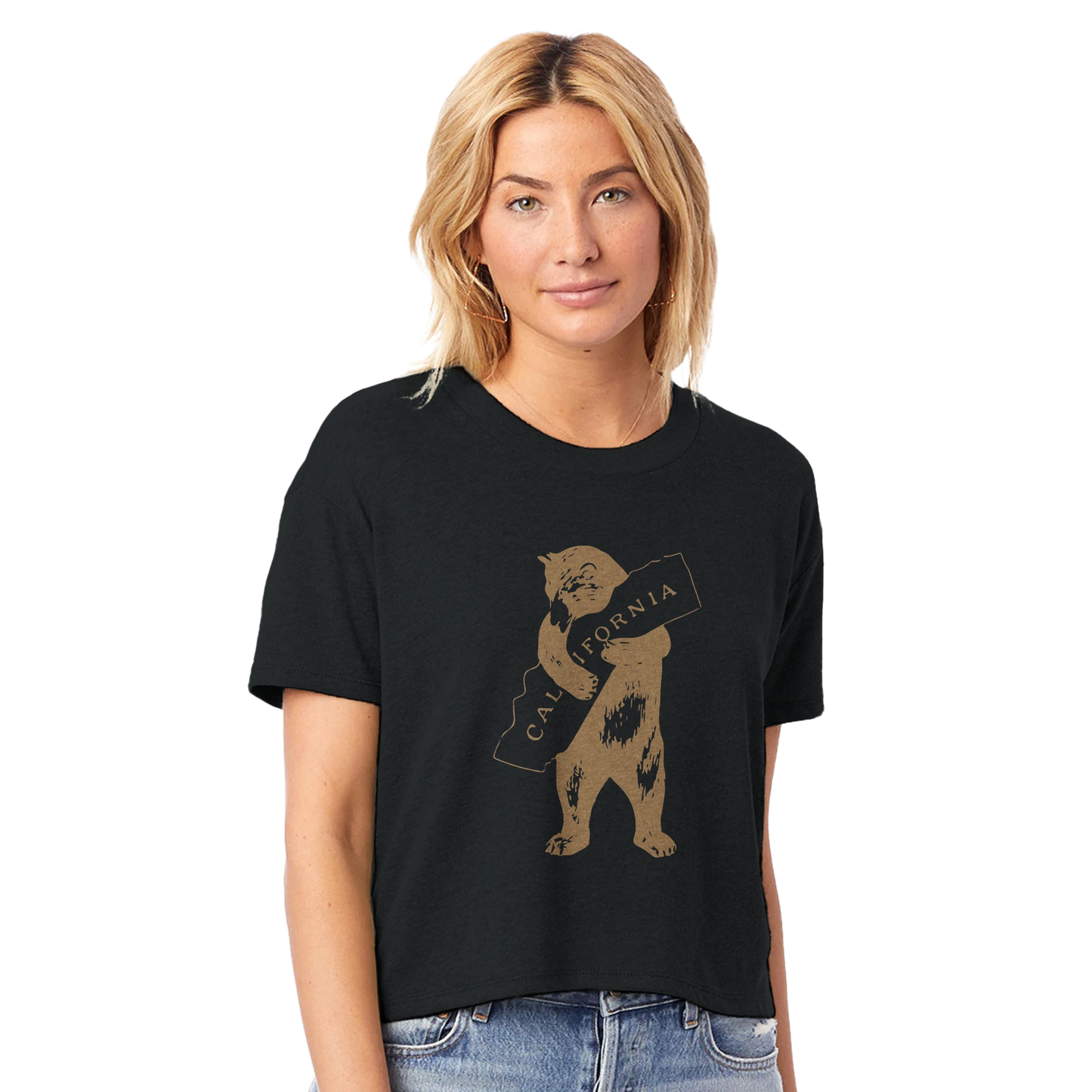 California Bear Cropped Crewneck Womens T-Shirt-black