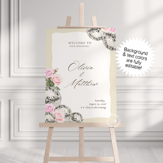 Floral Disco Wedding Welcome Sign (Canva Template)