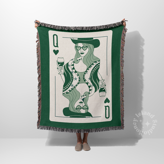 Cowgirl Queen Of Hearts Green Woven Blanket