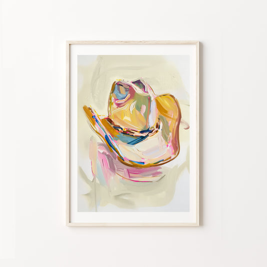 Framed abstract art print of a colorful shoe on a white background