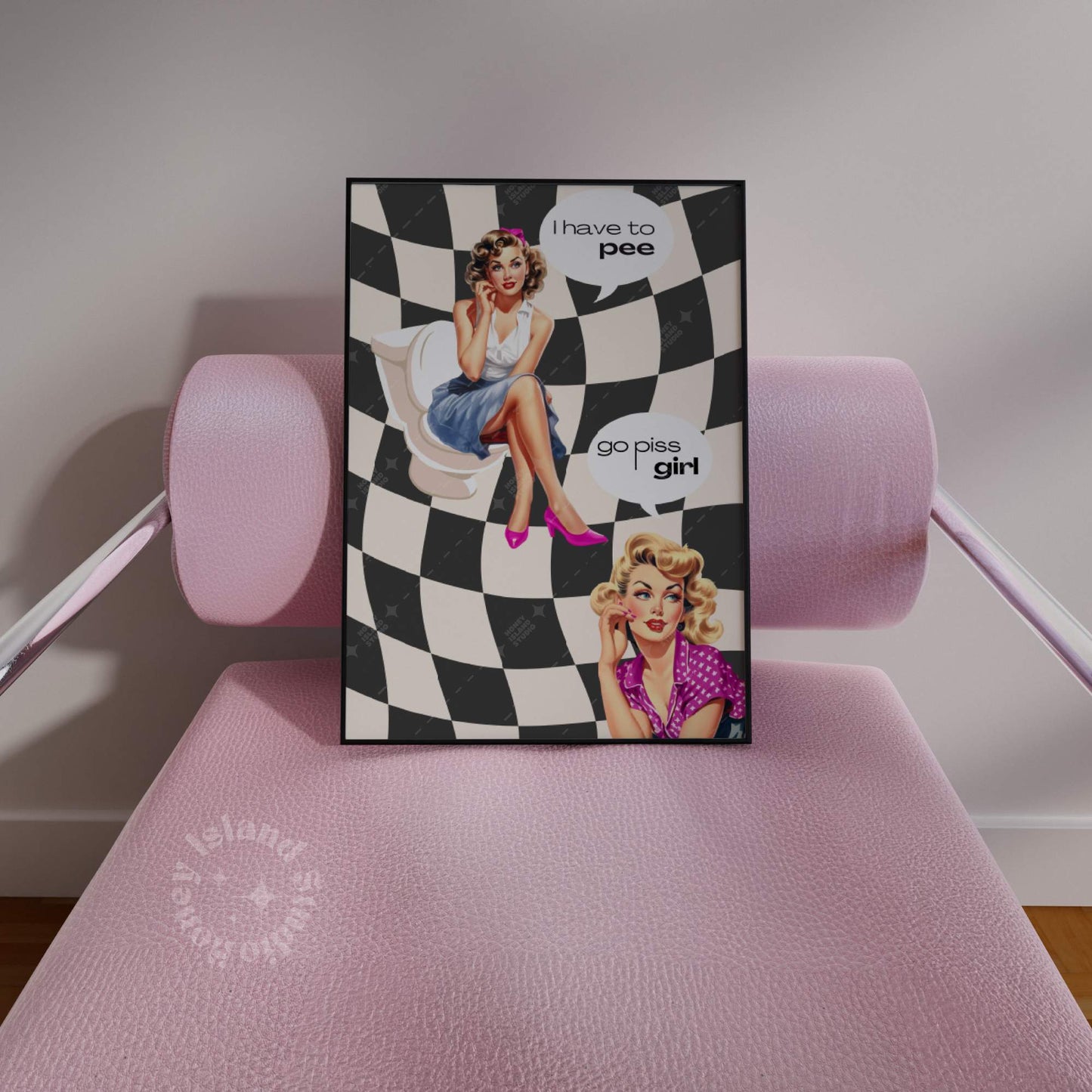 Go Piss Girl Black Bathroom Poster