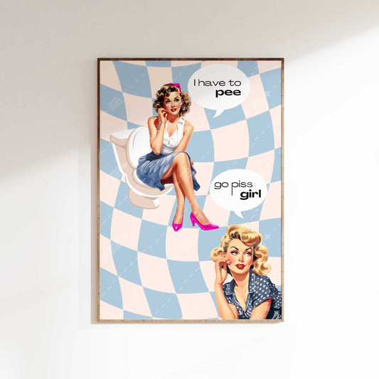 Go Piss Girl, Green Bathroom Print, Bathroom Decor, Toilet Poster, Funny Bathroom Wall Art