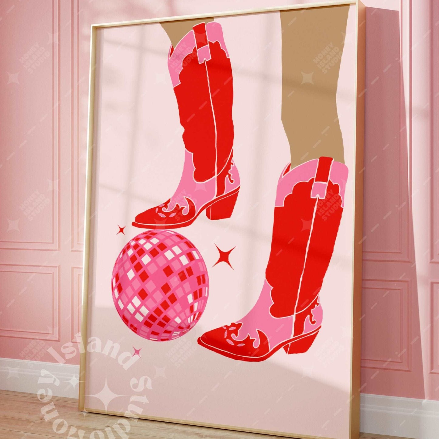Disco Cowgirl Boots Poster - Pink/Red