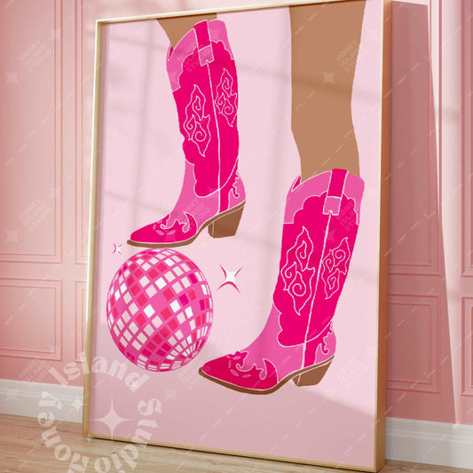 Disco Cowgirl Boots Poster - Pink/Hot Pink