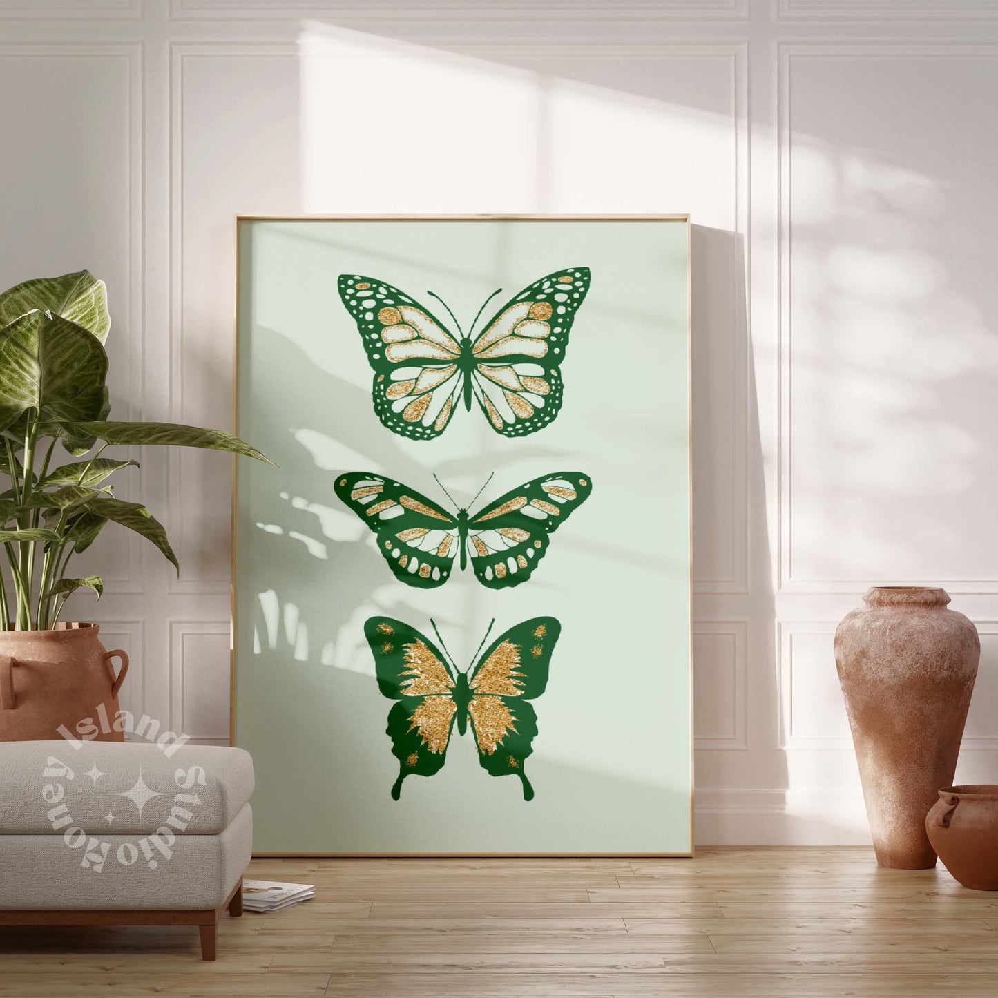 Butterflies Green Preppy Wall Art Poster