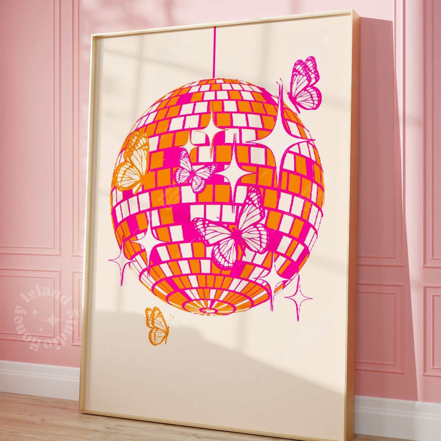 Disco Butterflies Poster Orange Pink
