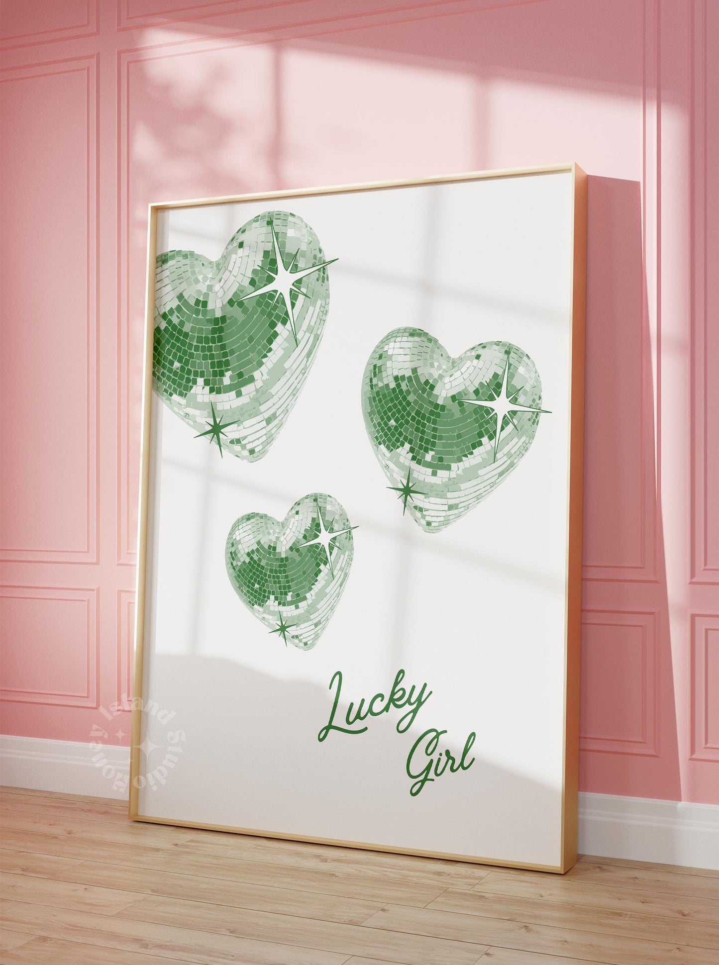 Trendy Disco Hearts Y2K Green Poster