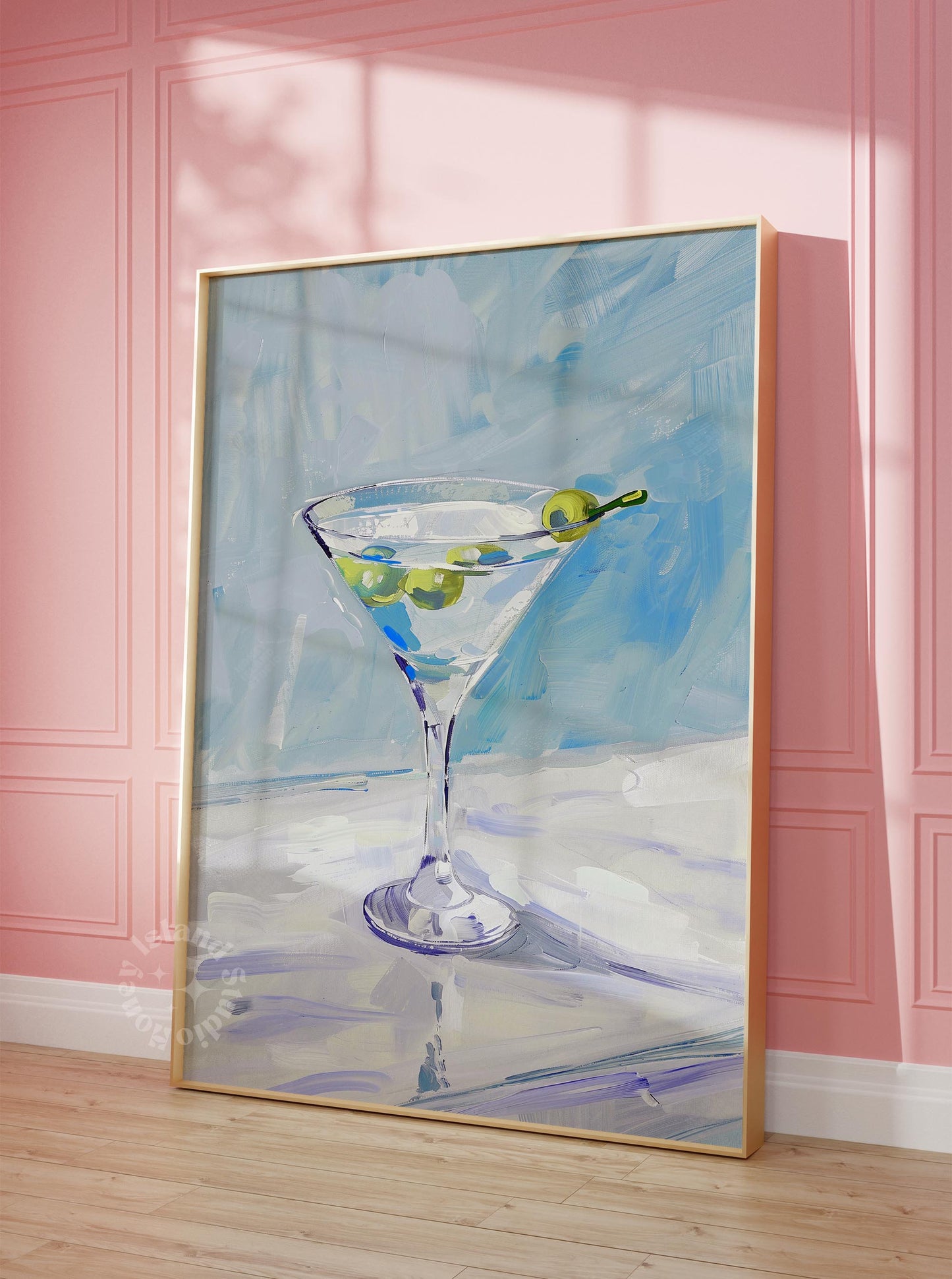 Martini Painting Bar Cart Print Blue