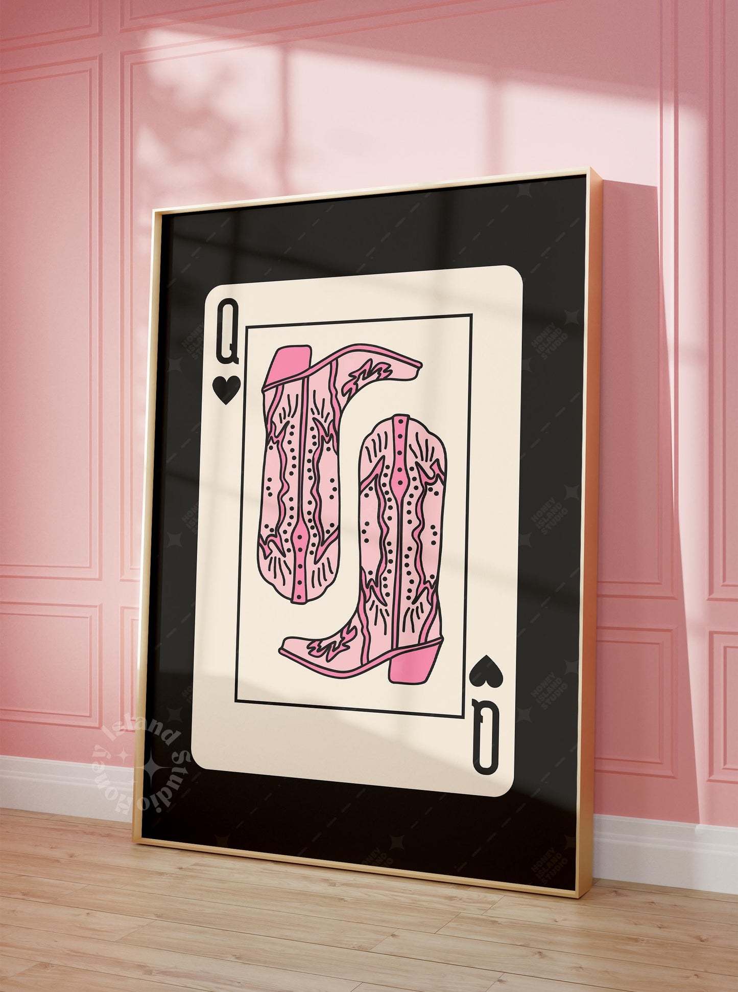 Queen of Hearts Print, Cowgirl Wall Art, Poker Card Trendy retro wall prints, Dorm Decor