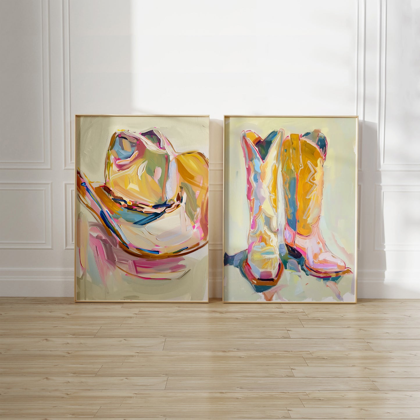 Set of 2 Cowgirl Western Prints - Yellow Mustard