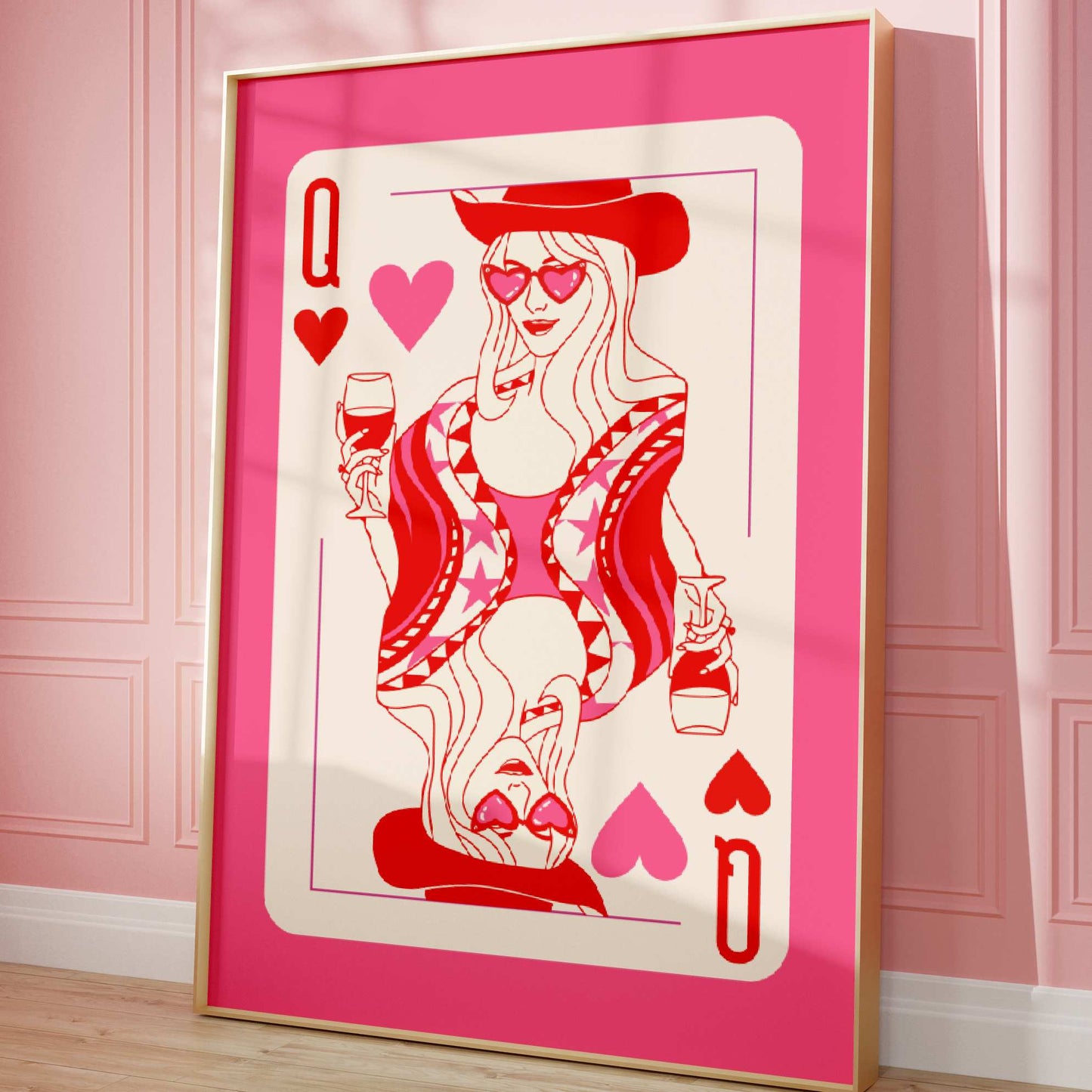 Queen of Hearts Cowgirl Pink Champagne Maximalist Decor Preppy Wall Art Dorm Decor Cowgirl Print